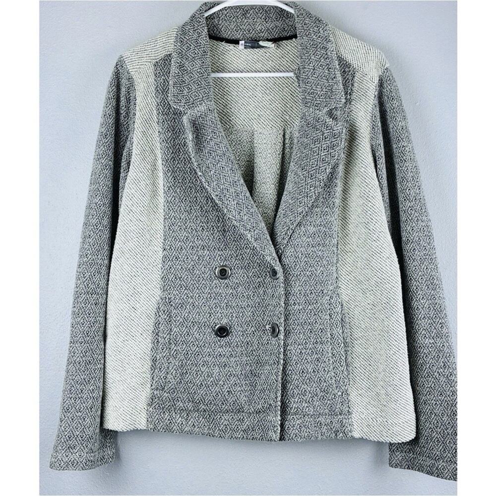 Anthropologie Saturday Sunday Sz L Knit Blk Gray Color Block Pkts Dbl Brstd Jckt - Picture 2 of 8